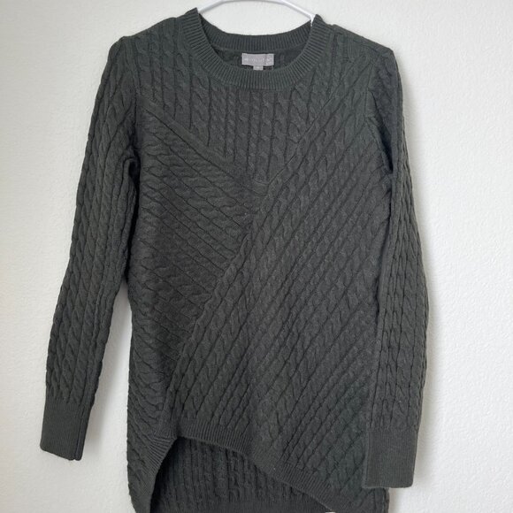 Cable Knit Asymmetrical Hem Sweater - Olive - Picture 1 of 4